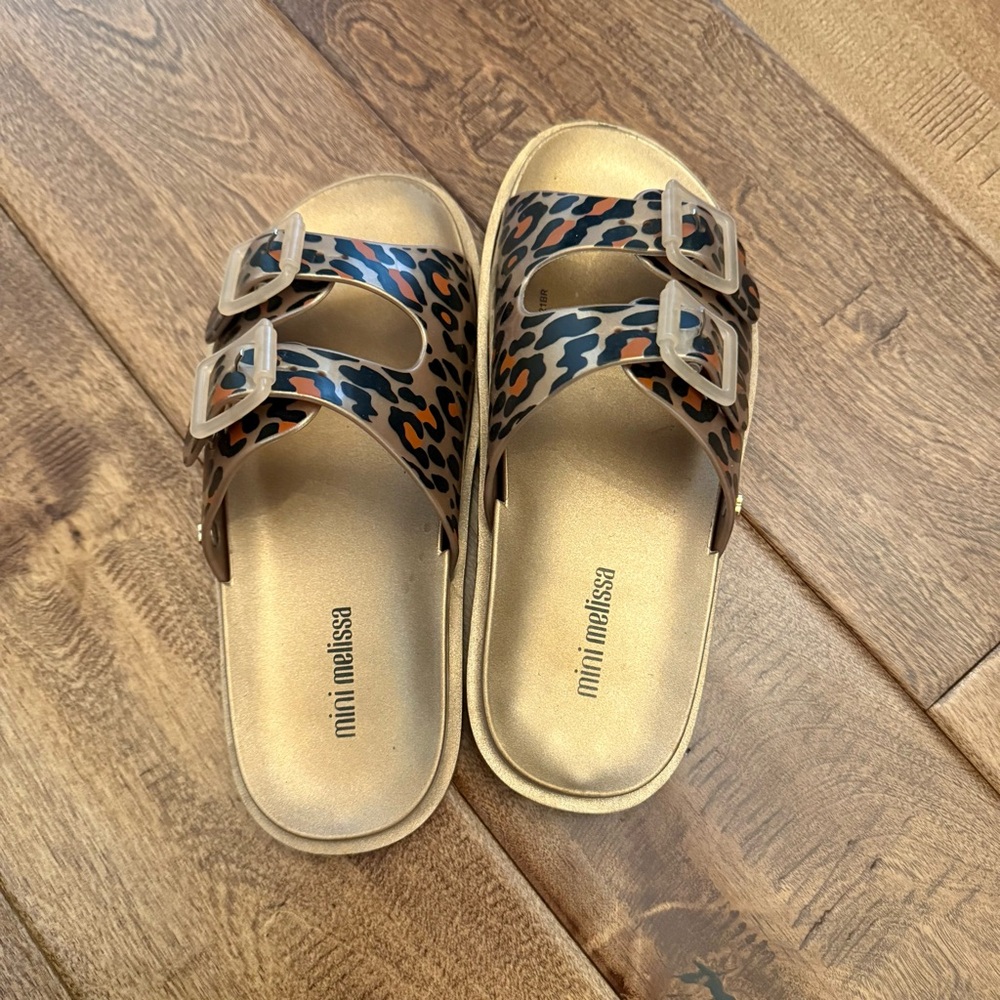 Mini Melissa Kids Leopard Print Sandals - Gold and Brown